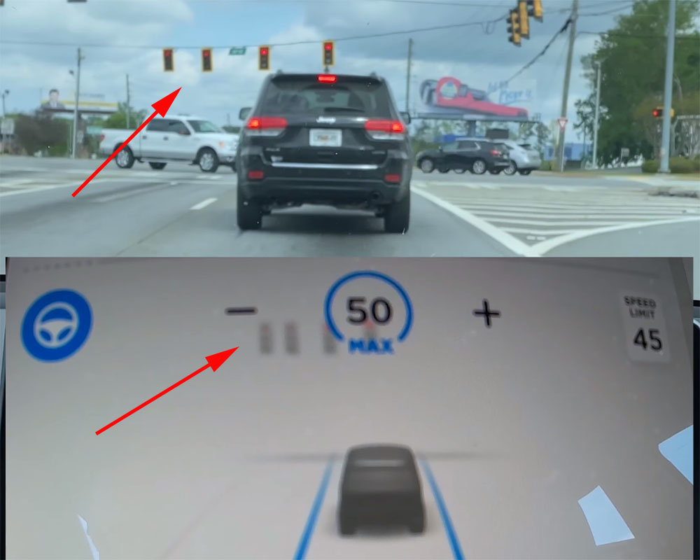 Tesla traffic light control late detection red light