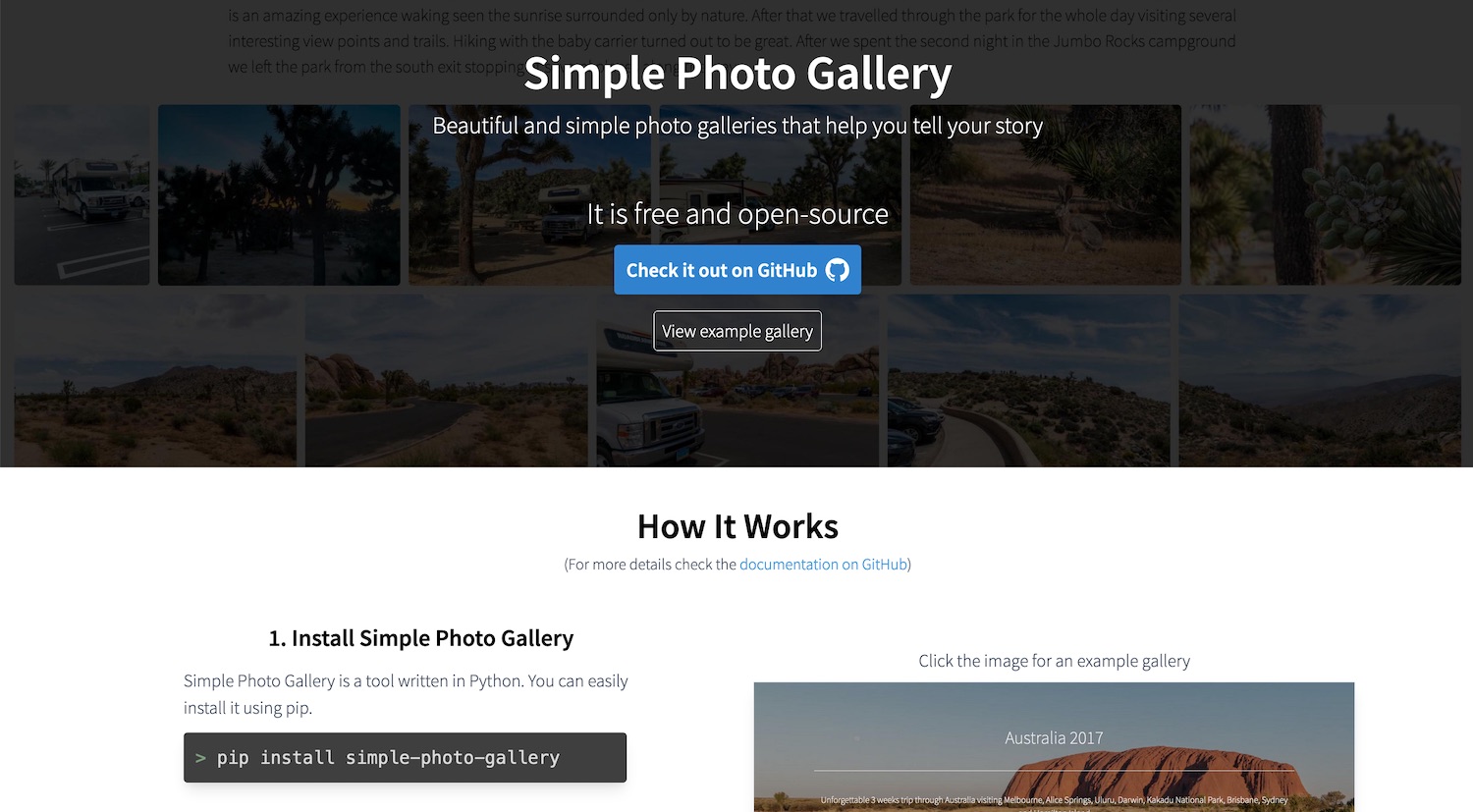 Landing page for Simple Photo Gallery