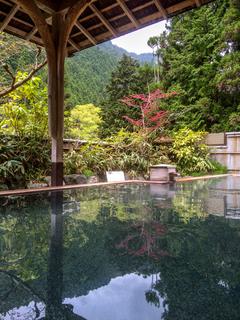 Taking a bath in the onsen with great views on the mountains